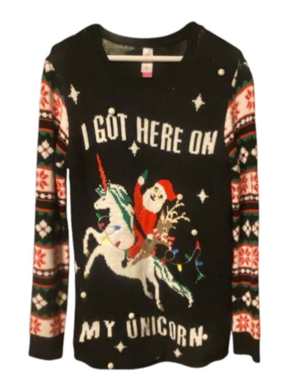Christmas Sweater Women L Unicorn Knit Pullover L 11-13